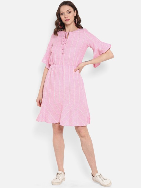 

MIAMINX Women Pink Striped Blouson Dress