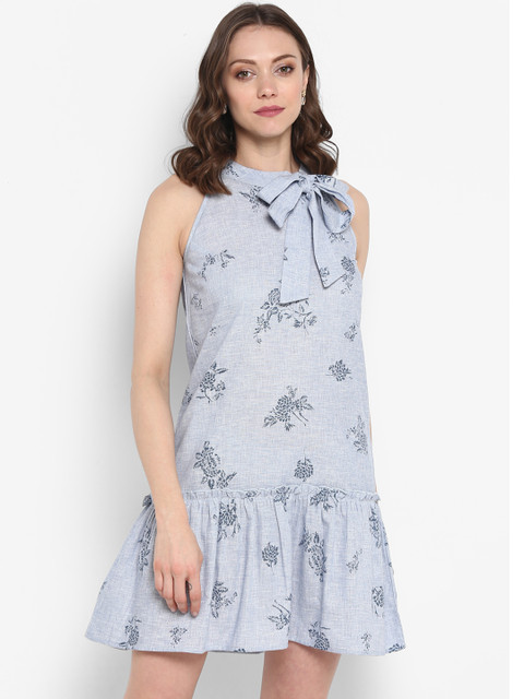

MIAMINX Women Blue Printed Drop-Waist Dress