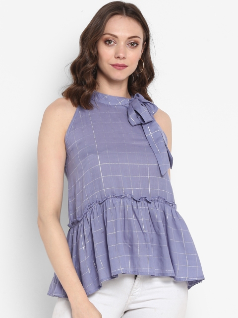 

MIAMINX Women Purple Checked A-Line Top
