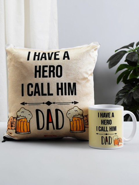 

Archies Unisex Cream-Coloured & Black Printed Mug & Cushion Set