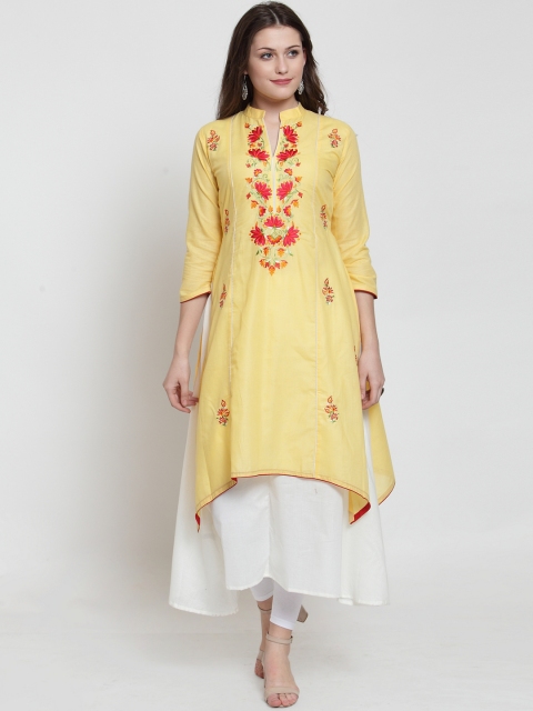 

Kiaasa Women Yellow Embroidered A-Line Kurta