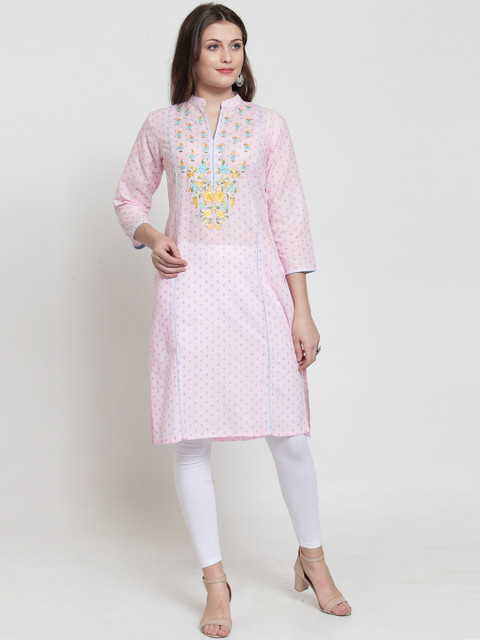 

Kiaasa Women Pink Embroidered Straight Kurta
