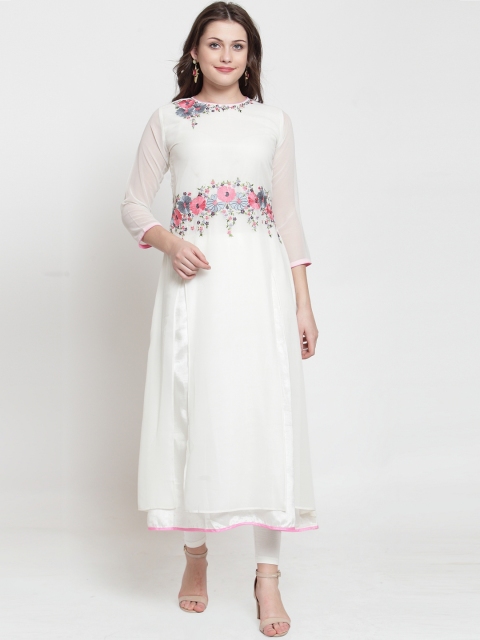 

Kiaasa Women Off-White Embroidered A-Line Kurta