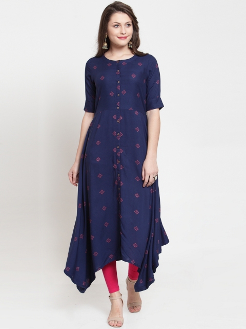 

Kiaasa Women Navy Blue & Pink Printed A-Line Kurta