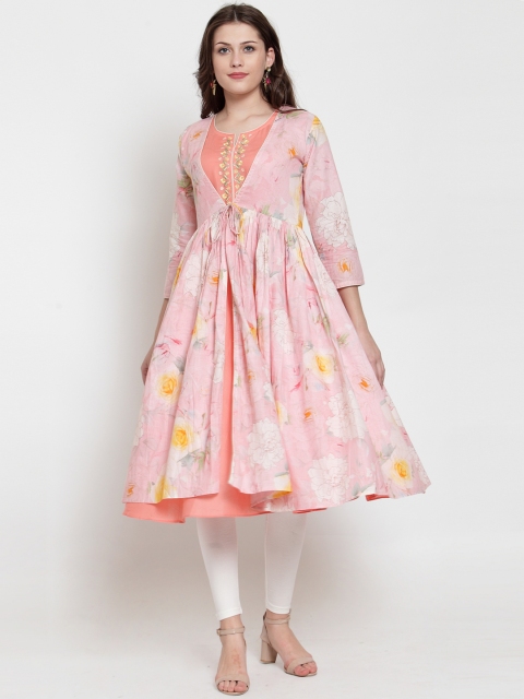

Kiaasa Women Peach-Coloured Printed Anarkali Kurta