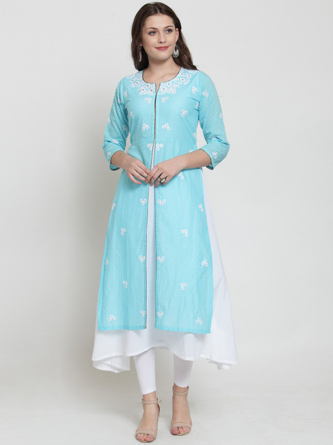 

Kiaasa Women Turquoise Blue Woven Design A-Line Kurta