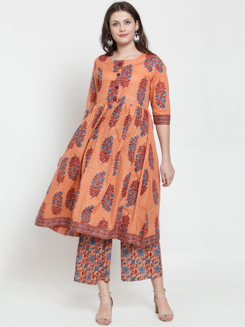 

Kiaasa Women Peach-Coloured Printed Kurta with Trousers