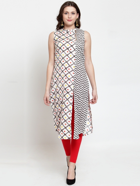 

Kiaasa Women White Printed Straight Kurta