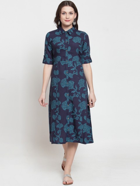 

Kiaasa Women Navy Blue Floral Print A-Line Dress