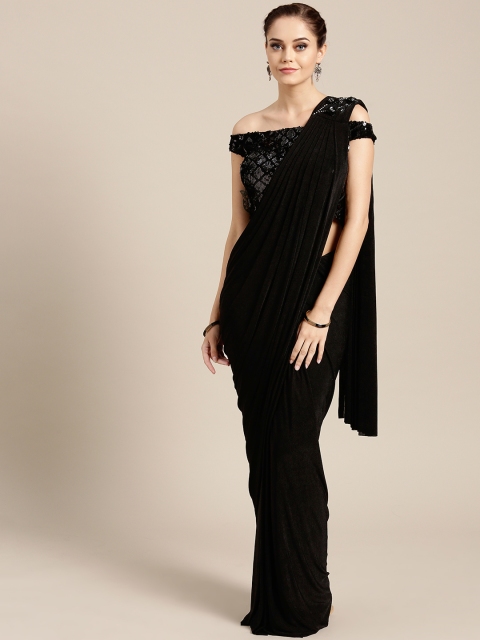 

Chhabra 555 Women Black Solid Ready to Wear Saree