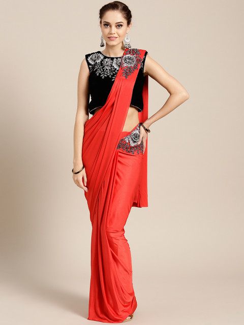 

Chhabra 555 Women Red Solid Ready to Wear Saree