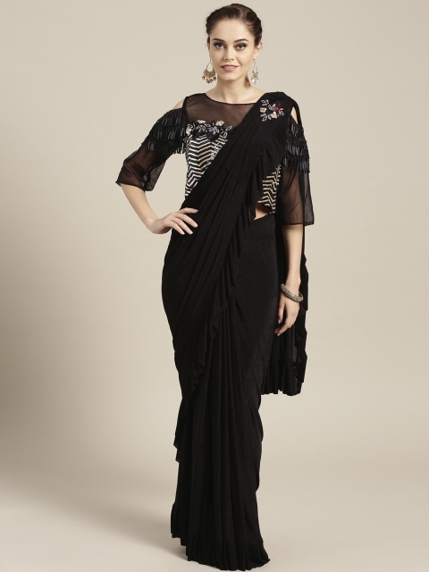 

Chhabra 555 Women Black Ruffled Ready to Wear Saree