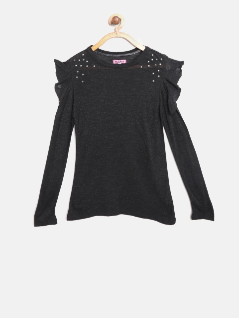 

Natilene Girls Charcoal Grey Solid Top, Black