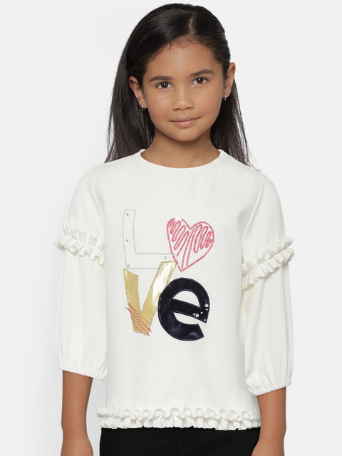 

Natilene Girls Off-White Applique Detail Top