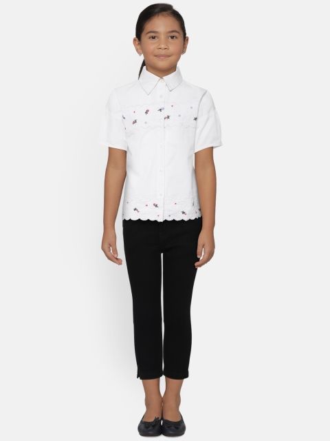

Natilene Girls White Regular Fit Solid Casual Shirt with Embroidered Detail