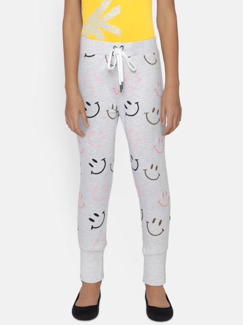 

Natilene Girls Grey Melange Printed Joggers