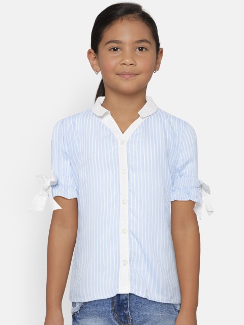 

Natilene Girls Blue & White Regular Fit Striped Casual Shirt