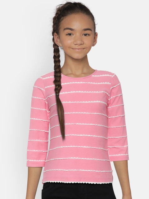

Natilene Girls Pink & White Self Striped Top