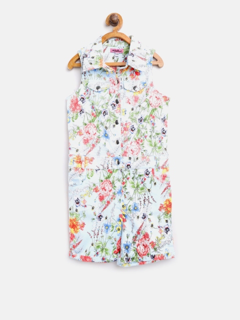 

Natilene Girls Blue & Pink Printed Playsuit