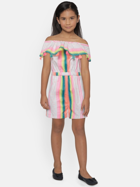 

Natilene Girls White & Pink Striped Playsuit