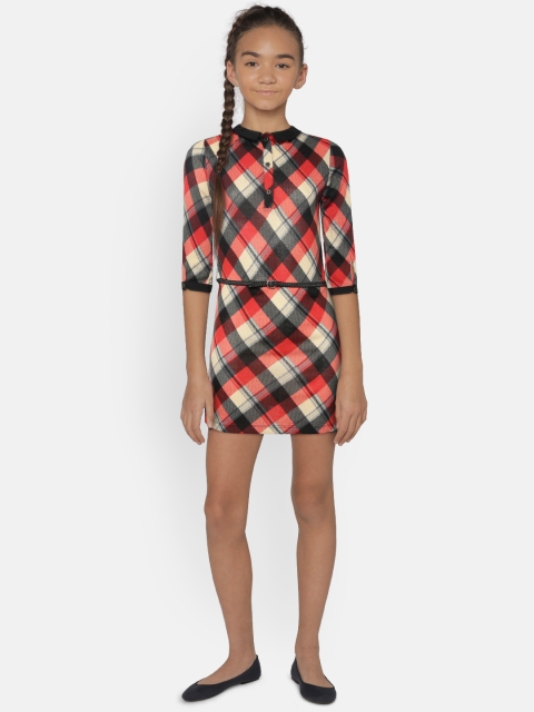 

Natilene Girls Red & Black Checked A-line Dress