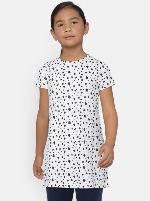 

Natilene Girls White & Black Printed A-Line Pure Cotton Top