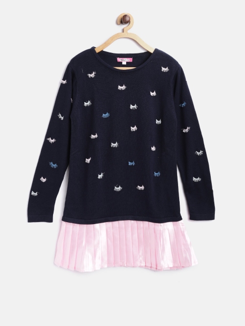 

Natilene Girls Navy Blue Colourblocked Sweater Dress