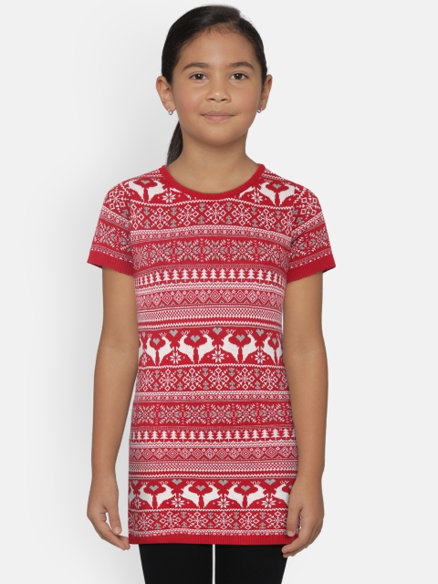 

Natilene Girls Red & White Fair Isle Patterned Sweater Dress