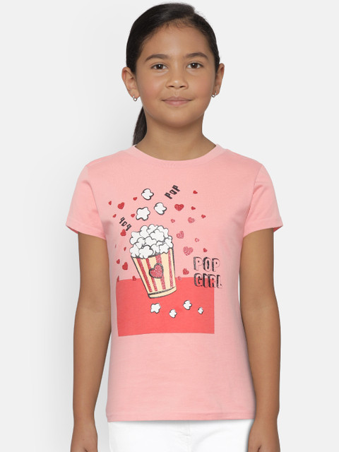 

Natilene Girls Peach-Coloured Printed Top