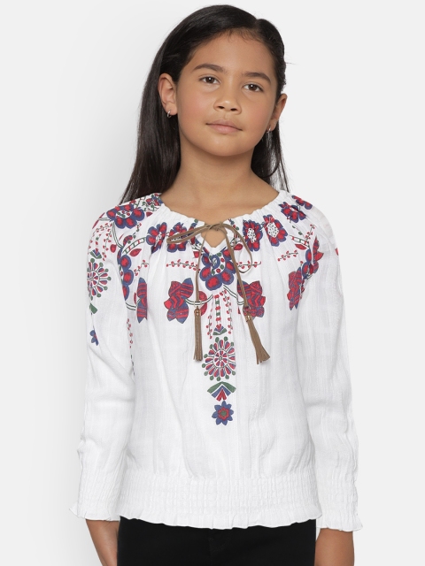 

Natilene Girls White & Red Embroidered Top