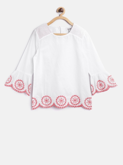 

Natilene Girls White & Coral Pink Solid Top