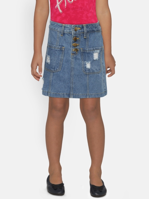 

Natilene Girls Blue Distressed Denim A-line Pure Cotton Skirt