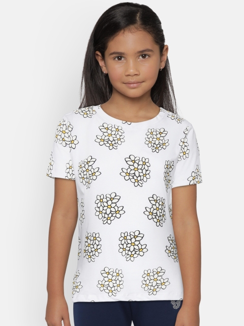

Natilene Girls White & Yellow Printed T-shirt