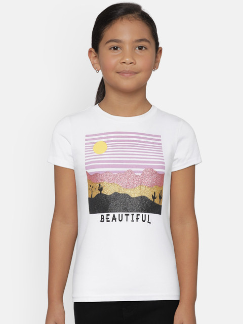 

Natilene Girls White & Lavender Printed T-shirt