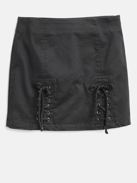 

Natilene Girls Black Solid Straight Pure Cotton Skirt