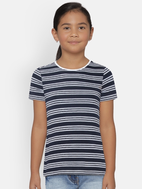 

Natilene Girls Navy Blue & White Striped T-shirt