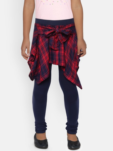 

Natilene Girls Navy Blue & Red Checked Skeggings