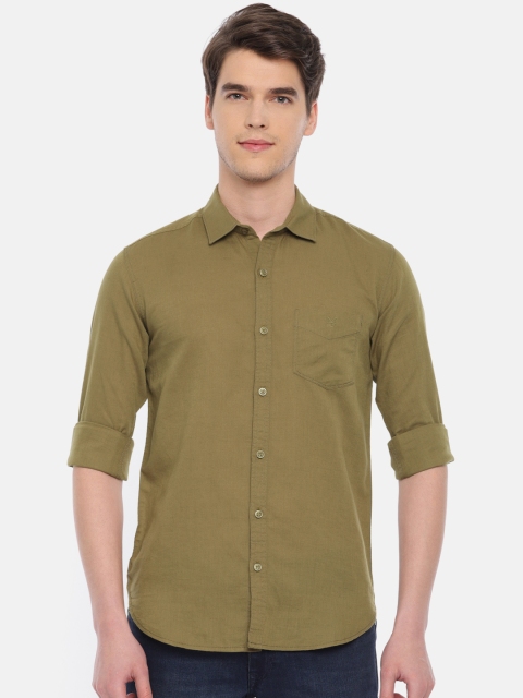 

Mufti Men Olive Green Slim Fit Solid Casual Shirt