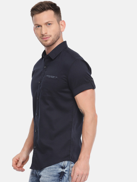 

Mufti Men Navy Blue Solid Casual Shirt