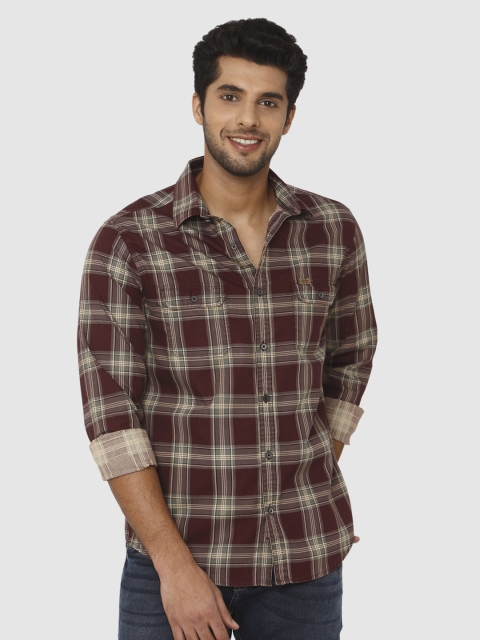 

Mufti Men Brown Slim Fit Checked Casual Shirt