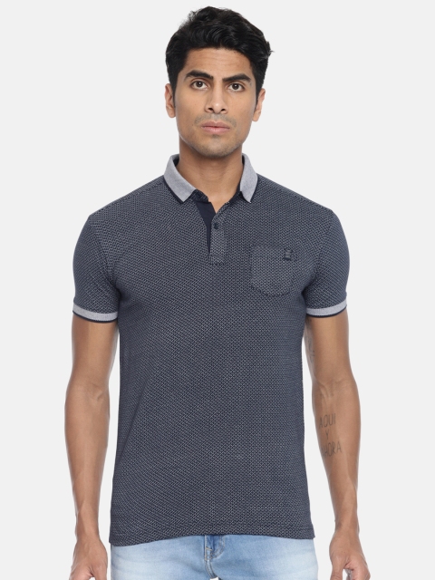

Mufti Men Navy Blue & White Printed Polo Collar T-shirt