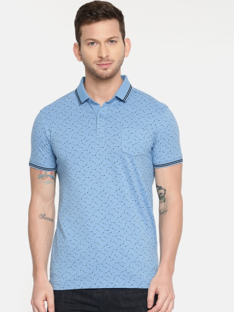 

Mufti Men Blue Slim Fit Printed Polo Collar T-shirt