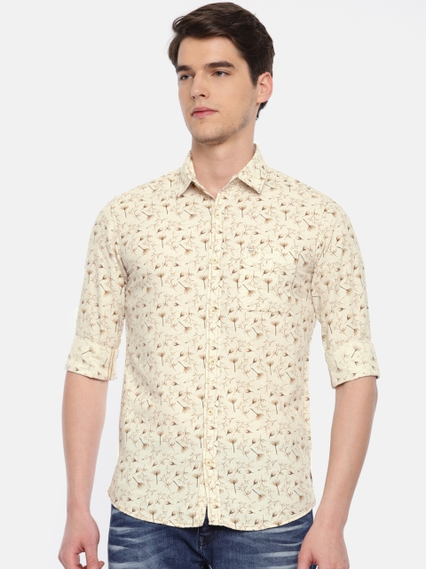 

Mufti Men Off-White & Brown Printed Casual Shirt