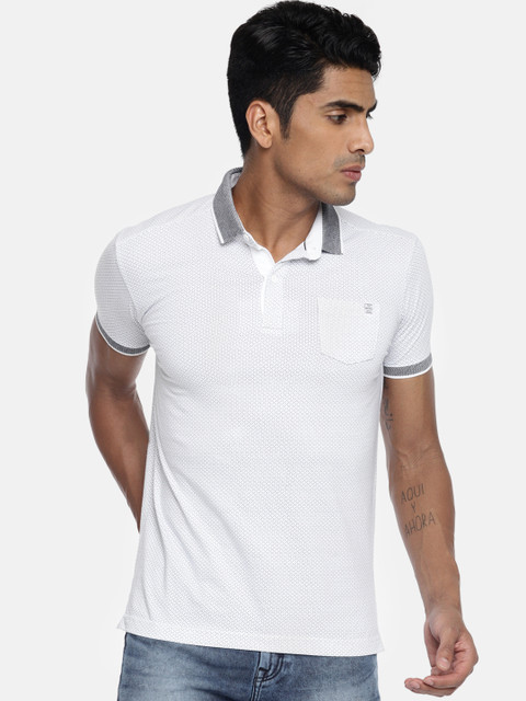

Mufti Men White & Black Printed Polo Collar T-shirt
