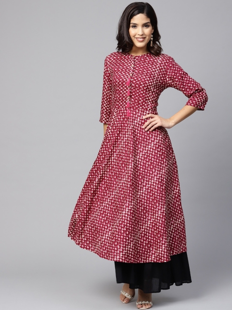 

Myshka Women Maroon & Off-White Printed A-Line Kurta