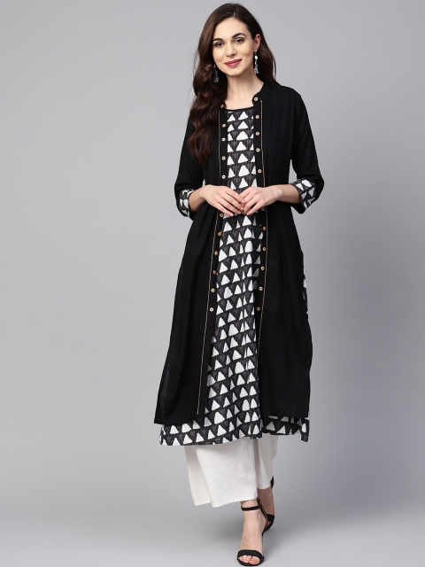 

Myshka Women Black & White Printed Layered Kurta