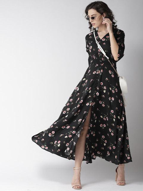 

20Dresses Women Black & Peach-Coloured Floral Print Maxi Dress