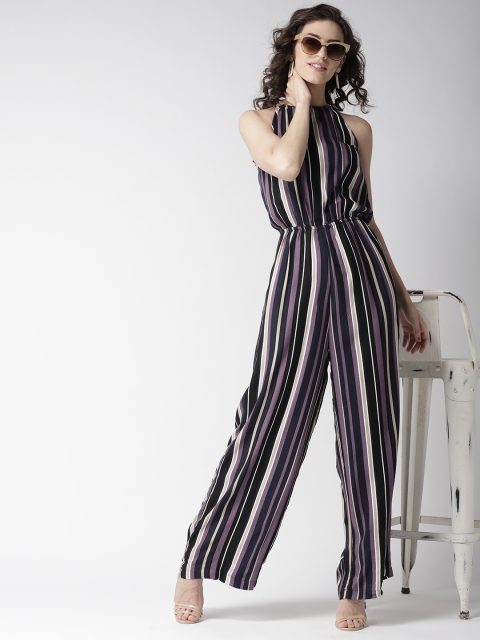 

20Dresses Women Black & Purple Striped Basic Jumpsuit