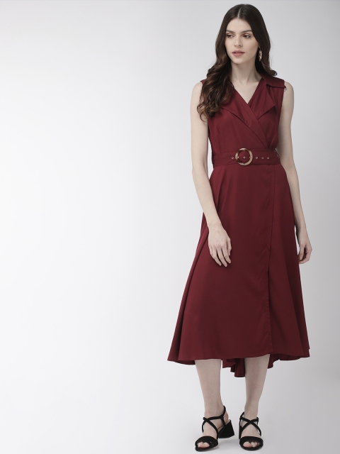 

20Dresses Women Solid Maroon Wrap Dress