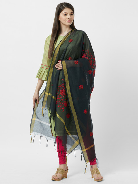 

Viva N Diva Women Black & Red Embroidered Dupatta